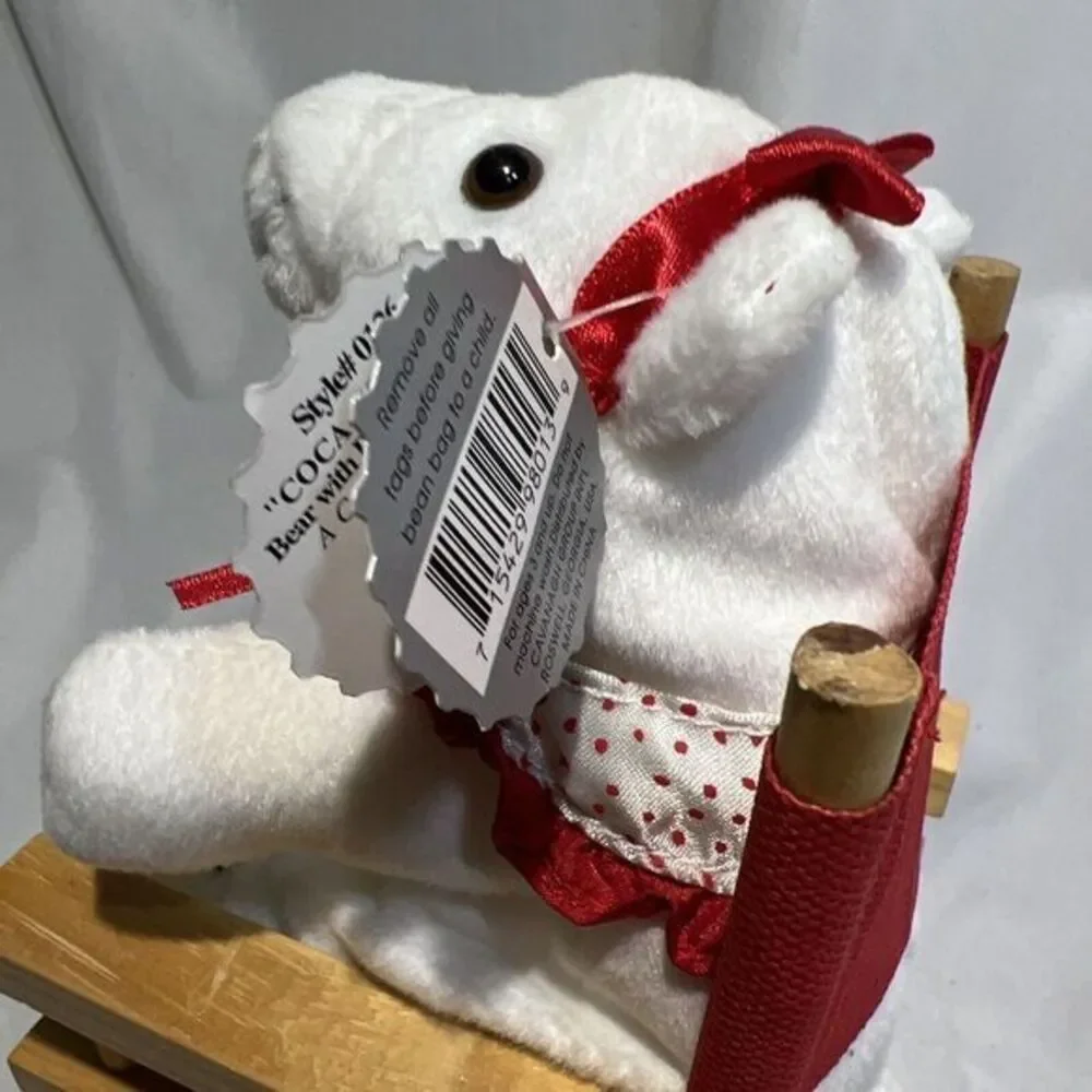 Coca Cola 1998 Polar Bear 5.5‎ Inch Plush in Wood Directors Chair Coke Bottle